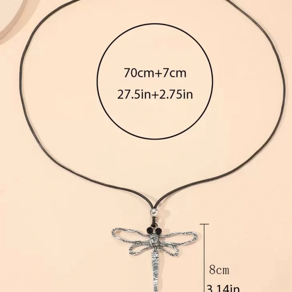 NWT Silver Dragonfly Pendant Necklace Black Cord Boho Nature Statement 27.5”+Ext